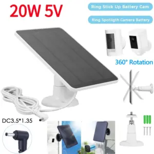 20W 5V Solar Panel for Ring Spotlight Camera/Ring Stick Up Camera DC3.5x1.35-port Outdoor Solar Cells Charger 360 Rotating